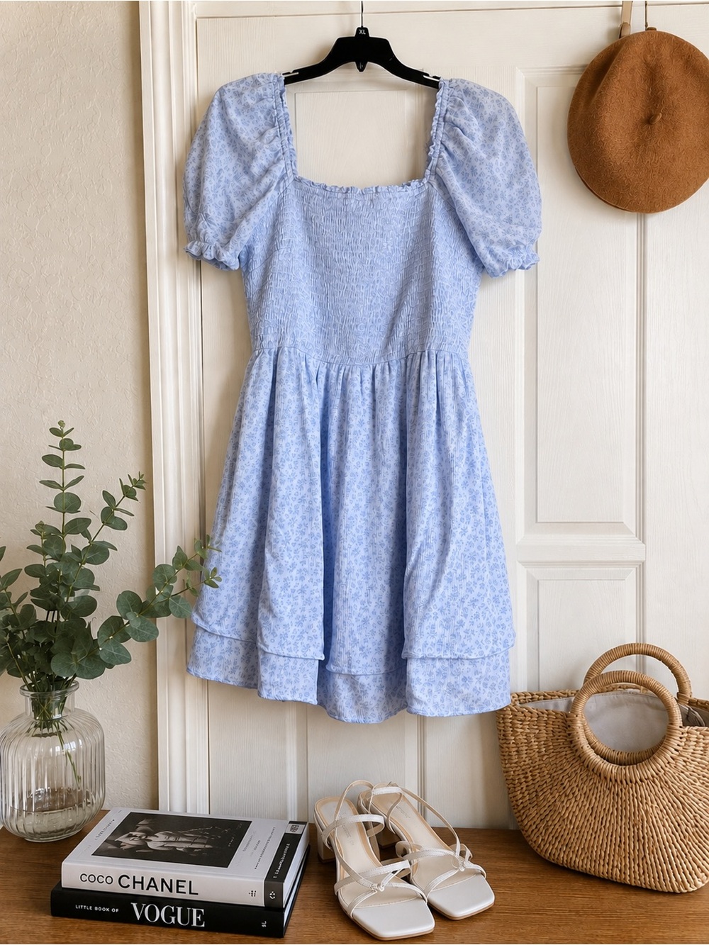 Hollister Light Blue Floral Puff-Sleeve Mini Dress